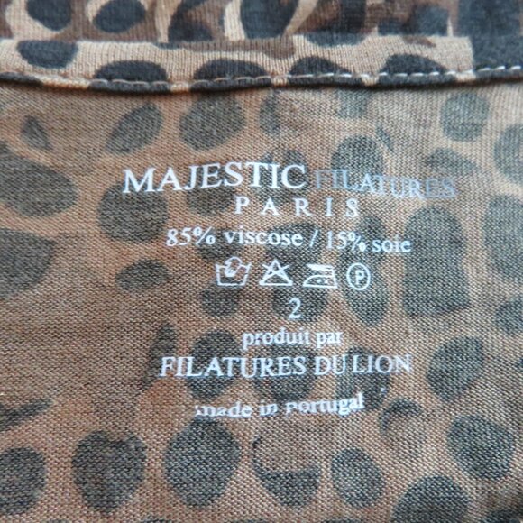 MAJESTIC FILATURES Soft Touch Long Sleeve Crewneck T Shirt Leopard Print Sz 2 - Picture 12 of 12
